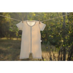 Resim Naturaborn Gots Organik Sertifikalı Kroşetalı Yarım Kollu Şort Paçalı Bebek Tulum Bej 
