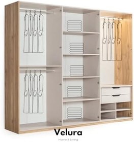 Resim İzgi 6 Kapaklı (Ahşap ve Cam) Gardırop (Dolap) 