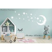 Resim Ay Ve Yıldız Çocuk Bebek Odası Duvar Sticker Seti Beyaz 