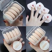 Resim Taşınabilir Yuvarlak Şekilli 5 Adet Fondöten Pufu Damla Şekilli Güzellik Makyaj Süngeri Blender Kaplı Üçgen Makyaj Kozmetik Pufu Kutulu Makyaj Aracı Seyahat İçin Kutulu Puf Kadınlar İçin 