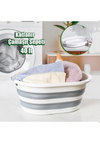 Resim Porsima La-550 40lt Katlanabilir Silikon Çamaşır Sepeti Akordi... Beyaz - Gri 