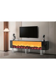 Resim Bera Sonata - Gümüş Şömineli Nehir Tv Sehpası Gümüş - Siyah 