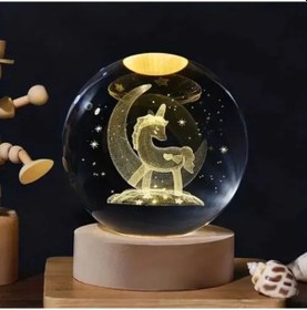Resim Unicorn Ay Figürlü Işıklı Ahşap Altlıklı Kar Küresi 8 Cm 