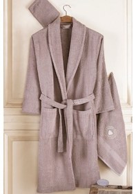 Resim Güvenal Pamuxu 4 Parça Bornoz Seti Bornoz Takımı 2 Kahverengi 