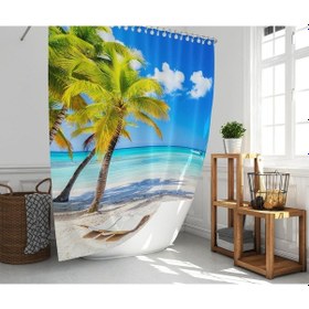 Resim Banyo Perdesi 1x180x200 Tek Kanat Duş Perdesi Halka Hediyeli Duşakabin Perdesi Caribbean Çok Renkli 