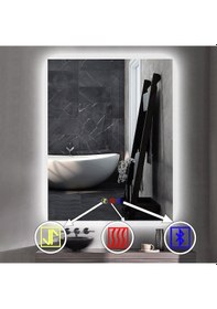 Resim 70x100 H Cm Bluetoothlu Buğu Çözücülü Dokunmatik Işıklı Ledli Banyo Aynası Şeffaf 