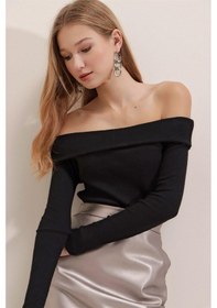 Resim Aqe Fashion Kadın Siyah Madonna Yaka Bluz Siyah 