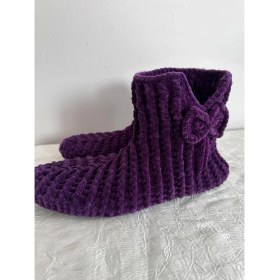 Resim Merut Style El Örgüsü Kadife Ip Mor Kurdela Detaylıev Botu Panduf 