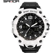 Resim Hanyang 942 Ms Beyaz Siyah Sanda Moda Spor Su Geçirmez Izle Erkekler En Lüks Marka Askeri Dijital Kuvars Kol Saati Erkek Çift Ekran Arka Işık Saat (Yurt Dışından) 