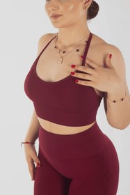 Resim Sırt Dekolteli Sporcu Sutyeni Neckholder Bra Vişne Çürüğü 