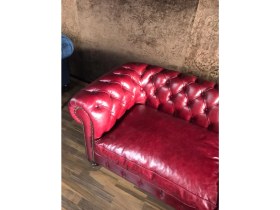Resim 3A Mobilya Premium Burgundy Hakiki Deri Chesterfield 