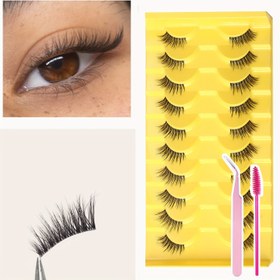 Resim 10 Çift/40 Çift Yarı Vizon Takma Kirpik, Yeniden Kullanılabilir Şeffaf Uzatma Kirpikler, Doğal Kabarık Makyaj Aracı, D-Kıvrım 6-13mm Çapraz Stil, Cımbız*1 & Fırça*1 Dahil, Çok Amaçlı ve Rahat Sahte Vizon Yarım Kirpikler 