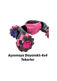 Resim Şarjlı Uzaktan Kumandalı Ve El Sensörlü 4x4 Akrobat Araba 360 Derece Dönen Işıklı Oyuncak Araba Pembe 