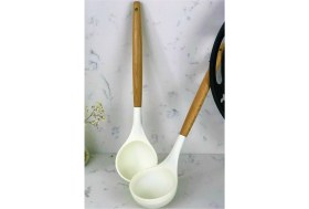 Resim 7 Parça Bambu Saplı Silikon Kepçe Spatula Mutfak Seti Kremrengi 