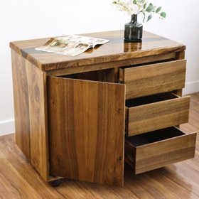 Resim Çekmeceli Dolap - Epoksi Tablalı Masif Ceviz Keson - 93x55x75cm / Ceviz 