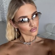 Resim Kadınlar İçin Y2K Retro Fütüristik Metal Çerçevesiz Oval Moda Gözlük - Hafif Polikarbonat ve Tonlu Lenslerle Sokak Stili & Makyaj Fotoğrafçılığı için Günlük Kullanım 