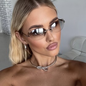 Resim Kadınlar İçin Y2K Retro Fütüristik Metal Çerçevesiz Oval Moda Gözlük - Hafif Polikarbonat ve Tonlu Lenslerle Sokak Stili & Makyaj Fotoğrafçılığı için Günlük Kullanım 