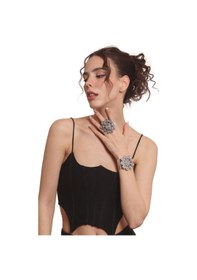 Resim Kadın Antik Gümüş Kaplama Açık Bant Büyük Spiral Figürlü Bileklik &yüzük Set Gümüş 