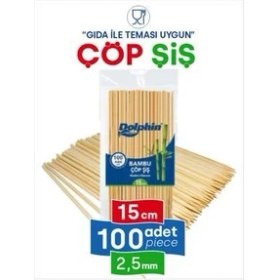 Resim Çöp Şiş 15 Cm, 100 Adet, 2,5 mm - Adana, Urfa, Et, Tavuk, Sebze Şiş Kebap Yemekler Için Bambu Şiş 
