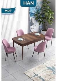 Resim Canisa Han Serisi, 70x114 Açılabilir Mdf Masa Takımı,barok Ahşap Desen Masa, 4 Pembe Sandalye Masa Barok Ahşap Sandalyeler Pembe 