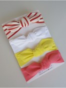 Resim swan butik Kız Çocuk Bebek Bandana Toka Seti 4'lü Sarı Somon, Kiremit Çizgili, Beyaz 