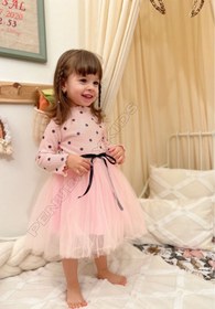 Resim penu baby kids Pembe Puantiye Detaylı Uzun Kol Kız Bebek Elbise 