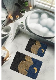 Resim Yıkanabilir Kaymaz Tabanlı Modern Desenli 2'li Banyo Paspas Takımı Bps0014 Renkli 