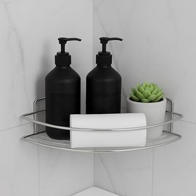 Resim Krom Tek Katlı Duş Şampuanlığı Paslanmaz Çelik Banyo Köşe Rafı Vidalı Sağlam ve Şık Tasarım 