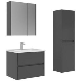 Resim Orka Arno 65 Cm Parlak Antrasit Çekmeceli Banyo Dolabı Takımı Ve Boy Dolabı Antrasit 