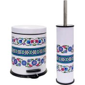 Resim Siliwax Rumi Desen-2 Li Set Pedallı Yavaş Kapanır Çöp Kovası ve Wc Klozet Fırça Seti 