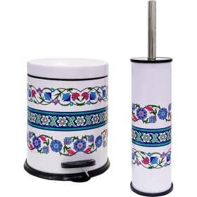 Resim Siliwax Rumi Desen-2 Li Set Pedallı Yavaş Kapanır Çöp Kovası ve Wc Klozet Fırça Seti 