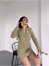 Resim buqre's moda Trend Kadın Gold Çıt Çıt Detaylı Tasarım Uzun Blazer Ceket 