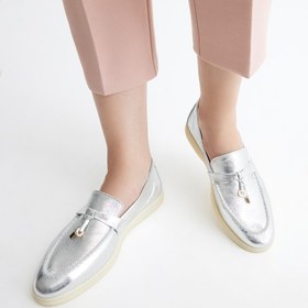 Resim LAME-SILVER, , Hakiki Deri Lame Kadın Loafer 