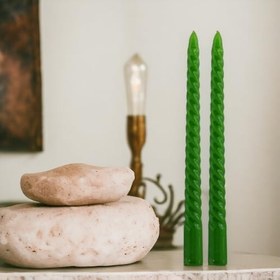 Resim Şamdan Mum Burgulu 2'li Yeşil Dekoratif Mumu Kandil Hediyelik Fitilli Mumluk 25 cm 