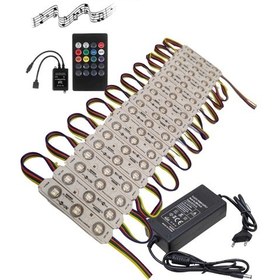 Resim 20 Adet 12 Volt Samsung 0.72 Watt 3 Lensli Rgb Led Modül Sese Ve Müziğe Duyarlı Kumanda 5a Plastik A 