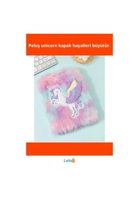 Resim Unicorn Tasarımlı Peluş Hatıra Defteri A5 80 Yaprak Renkli Çok Renkli 