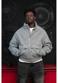 Resim Akçaylar Oversize Crop Model Yan Cepli Astarlı Kırçıllı Mont Gri 