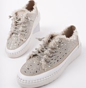 Resim Muggo Vienna Bağcıklı Taşlı Kadın Günlük Denim Sneaker Spor Ayakkabı 