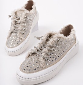 Resim Muggo Vienna Bağcıklı Taşlı Kadın Günlük Denim Sneaker Spor Ayakkabı 