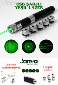 Resim Janva Usb Şarjlı Voltran Yeşil Lazer Kalem Başlıklı Yeşil Lazer Pointer Turbo Işın Yeşil Laser Pointer 