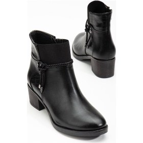 Resim Kadın Topuklu Bot Günlük Siyah Boğaz Elastik Kalın Topuklu-3215 Siyah 