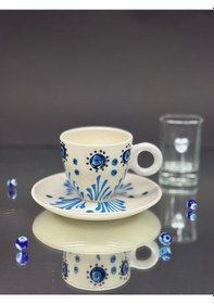 Resim Nazar Gözlü Porselen 2 Li Fincan Seti El Dekorlu Kahve Fincanı Takımı Renkli 