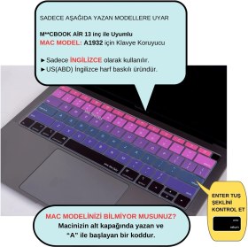Resim McStorey Laptop Macbook Air Klavye Koruyucu US(ABD) İngilizce Harf Baskılı A1932 ile Uyumlu Ombre 