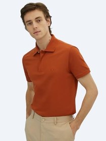 Resim Kiremit Düz Polo Yaka%100 Pamuk T-Shirt 