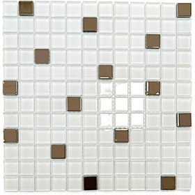 Resim MozaiKristaL Mutfak tezgah arası ve iç dekorasyon için 23x23mm. Beyaz-Gümüş, 30x30cm Fileli Kristal Mozaik. 