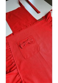 Resim Keten Fırfırlı Bohem Mutfak Önlüğü Kırmızı 