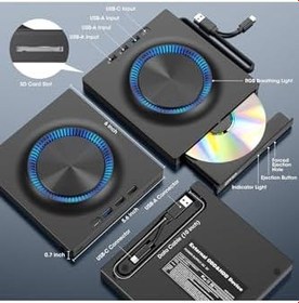 Resim Harici DVD-RW CD/DVD Sürücü - USB-C/3.0, USB Hub ve SD Kart Girişli, Slim Taşınabilir 