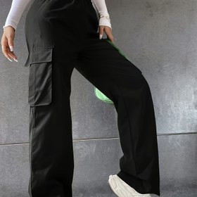 Resim Büyük Cepli Şık Kadın Kargo Pantolonu - Düz Renk, Polyester, Makinede Yıkanabilir - İlkbahar/Yaz/Sonbahar İçin Mükemmel, İş Giysisi, Çok Yönlü 