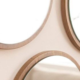 Resim Dfn Wood Kahverengi Mdf 3 Lü Yuvarlak Duvar Salon Banyo Aynası 32 Cm Çap 