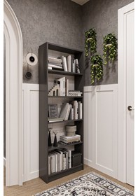 Resim 5 Raflı 5 Bölmeli Kitaplık Çalışma Odası Ofis Modern Dekoratif Kitaplık Antrasit Gri 